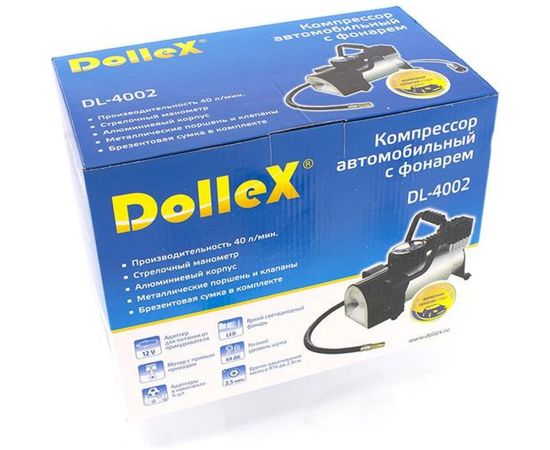 Компрессор DolleX 12V, 14 A, 10 Атм, 40 л/мин, предохранитель, фонарь, сумка DL-4002 – изображение 2