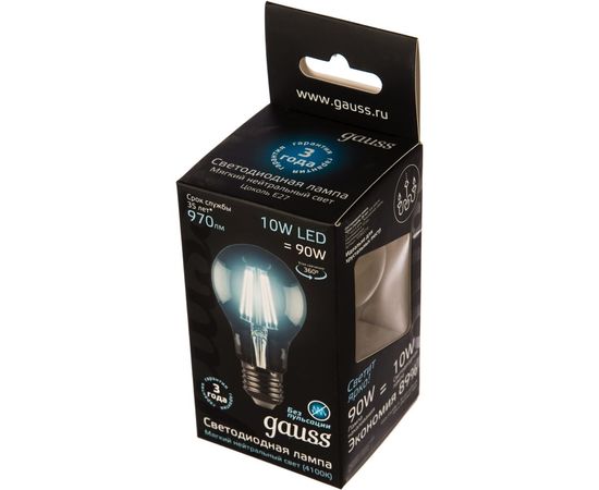 Лампа Gauss LED Filament A60 E27 10W 970lm 4100К 102802210 – изображение 3