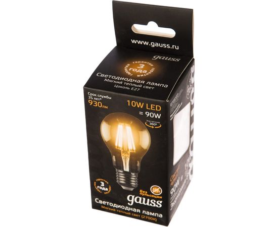 Лампа Gauss LED Filament A60 E27 10W 930lm 2700К 102802110 – изображение 2