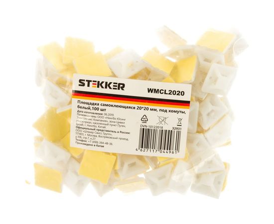 Самоклеющаяся площадка STEKKER WMCL2020 20х20 мм, под хомуты, белый 32931 – изображение 4