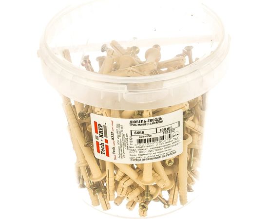 Дюбель-гвоздь 6х60 гриб, нейлон 100шт - ведро Tech-Krep 101332 
