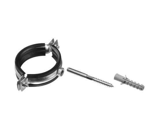 Трубный хомут с гайкой ЗУБР оцинкованный, в комплекте с сантехнической шпилькой и дюбелем 37866-59-65 