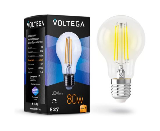 Светодиодная лампа VOLTEGA ЛОН диммируемый Е27 2800К 8W 5489 