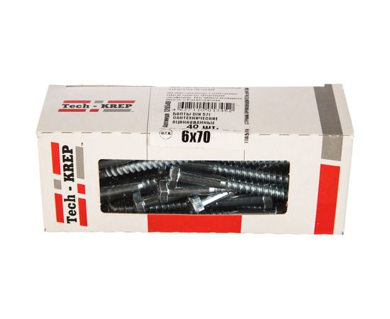 Сантехнический болт DIN 571 оцинкованный 6х70, 40шт - коробка Tech-Krep 126549 – изображение 2