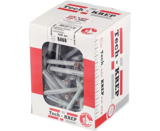 Дюбель-гвоздь Tech-Krep полипропилен SM G 6х60 гриб. манжета 100 шт коробка 130159 – изображение 2