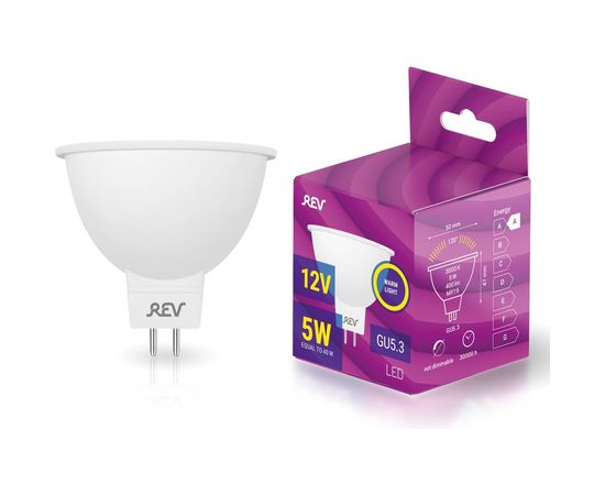 Светодиодная лампа LED MR16 GU5.3 5W 400Лм, 3000K, теплый свет, 12V REV 32371 6 