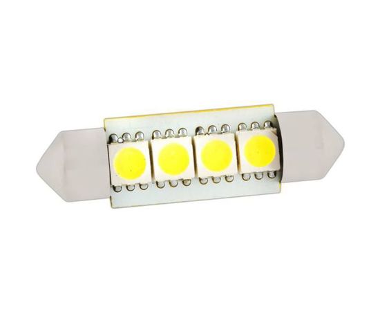 Автолампа диод SKYWAY T11 C5W 4 SMD диода 1-контурная 41мм обманка белая S08201172 