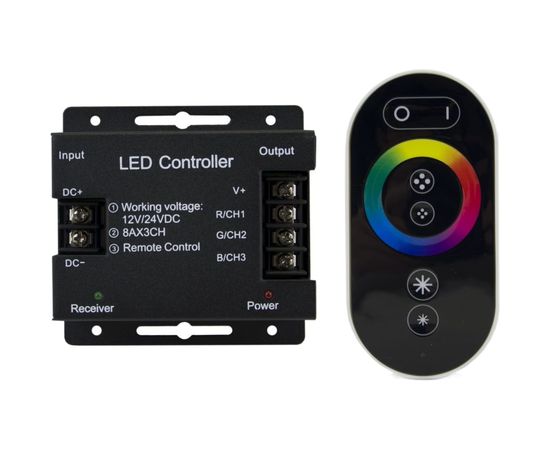 Контроллер RGB Apeyron 12В, 288 Вт, 3 канала х 8А, пульт сенсорный 04-03 