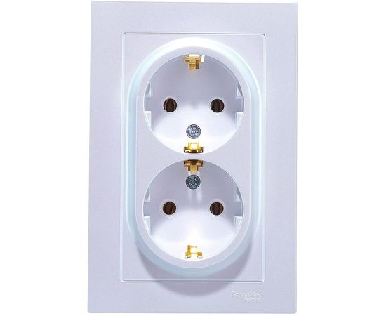 Двухместная розетка Schneider Electric ATLAS DESIGN с заземлением 16А в сборе жемчуг ATN000424 
