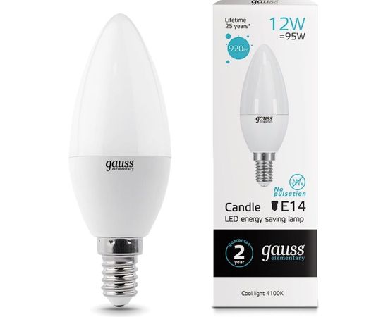 Лампа Gauss LED Elementary Свеча 12W 920lm E14 4100K 33122 