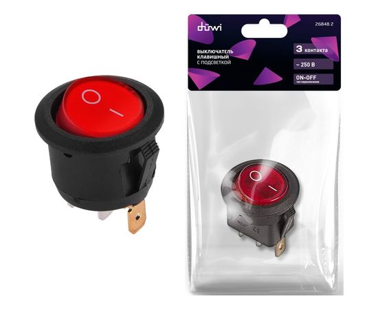 Клавишный круглый выключатель duwi 250V 6А 3с ON-OFF красный с подсветкой RWB-214, SC-214, 26848 2 – изображение 2