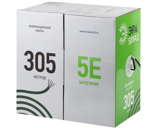 Кабель витая пара ЭРА U/UTP 4x2x25AWG Cat5e CCA PVC 305м SIMPLE 2/30 Б0044435 – изображение 2