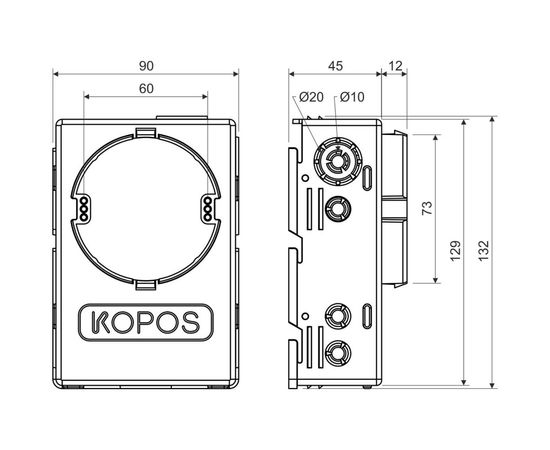Коробка распределительная для установки домофона KUH 1/L Kopos Electro 90x132х57 для пустотелых, гипсокартонных и деревянных стен IP30 KOPOS KUH 1/L_NA – изображение 2