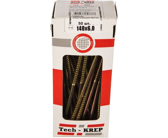 Универсальный саморез Tech-Krep 140х6,0 мм 50 шт желтый, коробка с окном 102279 – изображение 2