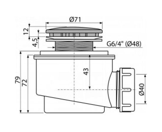 Сифон для поддона Alca Plast 1 1/2x40 h-72 мм, слив крышка, D-71 мм A47CR-50 025-1103 – изображение 2