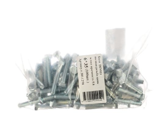 Болт Стройметиз полная резьба DIN933 М6х35, класс прочности 5.8, цинк 100 шт. 3011258 – изображение 2