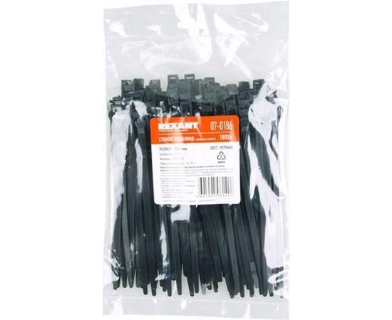 Усиленный хомут с двойным горизонтальным замком REXANT nylon 12 180x6 мм 100 шт черный 07-0186 – изображение 3