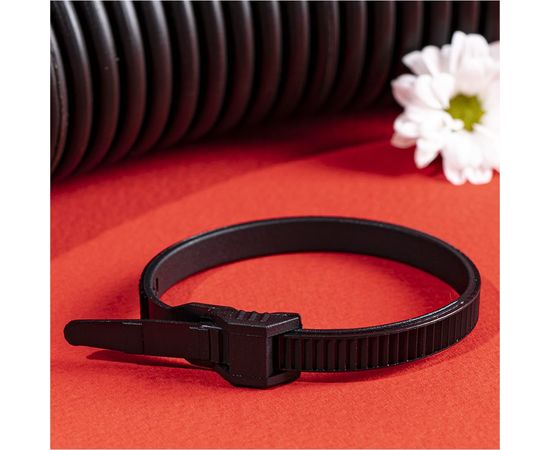 Усиленный хомут с двойным горизонтальным замком REXANT nylon 12 180x6 мм 100 шт черный 07-0186 – изображение 2