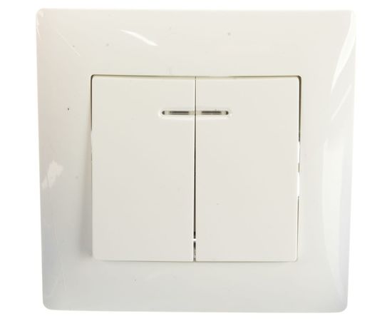 Двухклавишный выключатель GUSI ELECTRIC Bravo с индикатором, СУ, 10А, 250В, белый С10В28-001-СБ – изображение 6