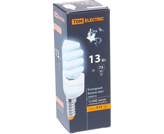 Энергосберегающая лампа TDM КОМПАКТ КЛЛ-FSТ2-13 Вт-4000 К–Е14, 41х95 мм, SQ0323-0180 – изображение 3