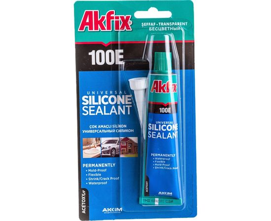Универсальный силиконовый герметик Akfix 100E прозрачный, 50 мл SA111 – изображение 2