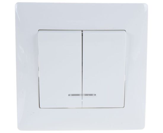 Двухклавишный выключатель GUSI ELECTRIC Bravo с индикатором, СУ, 10А, 250В, белый С10В28-001-СБ – изображение 2