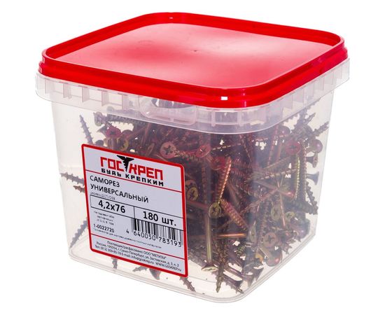 Универсальный саморез Госкреп дерево/ДСП/OSB, 4.2х76 мм, 180 шт., большой пластиковый контейнер, 1000 мл 1-0022720 – изображение 2