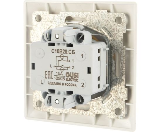 Двухклавишный выключатель GUSI ELECTRIC Bravo с индикатором, СУ, 10А, 250В, белый С10В28-001-СБ – изображение 3