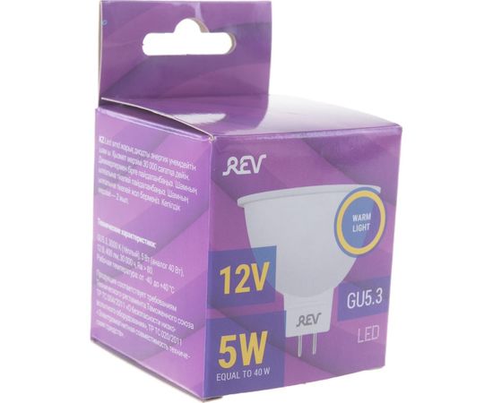 Светодиодная лампа LED MR16 GU5.3 5W 400Лм, 3000K, теплый свет, 12V REV 32371 6 – изображение 7