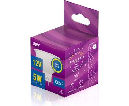 Светодиодная лампа LED MR16 GU5.3 5W 400Лм, 3000K, теплый свет, 12V REV 32371 6 – изображение 5