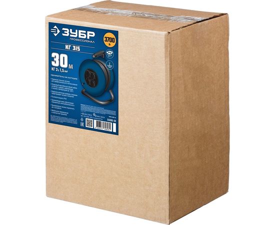 Удлинитель на катушке ЗУБР КГ 315, 30 м, 3700 Вт, 4 гнезда, IP44, КГ 3х1,5 кв мм, 55080-30 – изображение 5