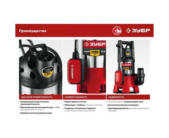 Дренажный насос для грязной воды ЗУБР НПГ-М3-1400-С – изображение 2
