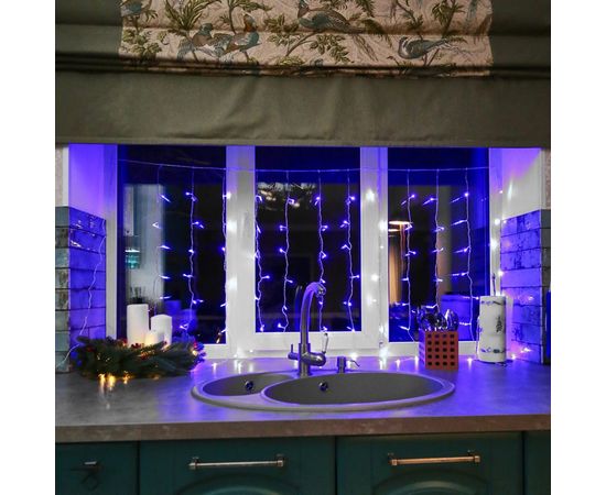 Гирлянда Neon-Night ДОЖДЬ занавес 1.5х1м, прозрачный ПВХ, 96 LED СИНИЕ IP20 235-023 – изображение 3