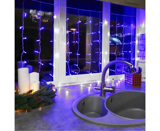 Гирлянда Neon-Night ДОЖДЬ занавес 1.5х1м, прозрачный ПВХ, 96 LED СИНИЕ IP20 235-023 – изображение 2
