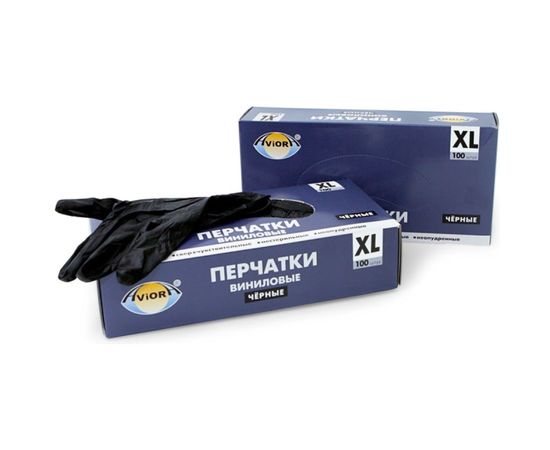 Виниловые неопудренные перчатки AVIORA черные, р.XL, 100 шт. 402-737 