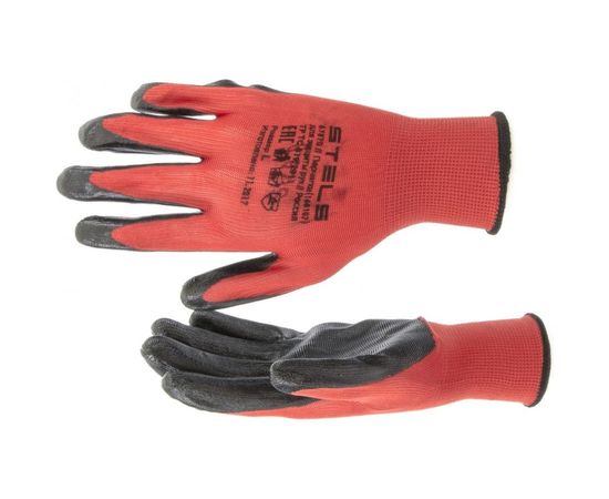 Полиэфирные перчатки с чёрным нитрильным покрытием STELS L, маслобензостойкие, 15 класс вязки 67870 