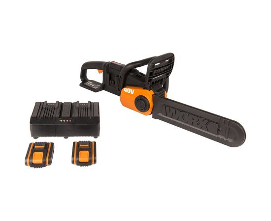 Бесщеточная цепная аккумуляторная пила WORX 40 В, 2х2.0 А*ч, двойное ЗУ 2x2A WG384E 