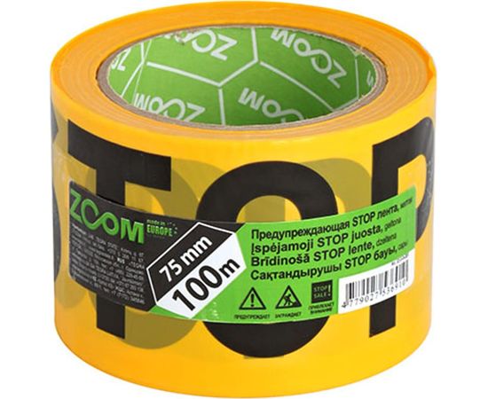 Предупреждающая STOP лента ZOOM 75 мм x 100 м, желтая 02-5-5-001 