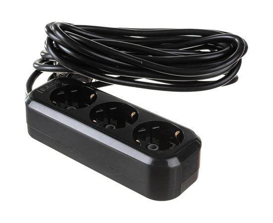 Сетевой удлинитель, черный У3-Е-05 3-местный с з/к, 250В, 16А, 5м LUX 4606400418986 