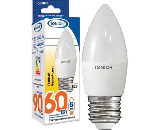 Лампа IONICH ILED-SMD2835-C37-6-540-230-2.7-E27 1631 