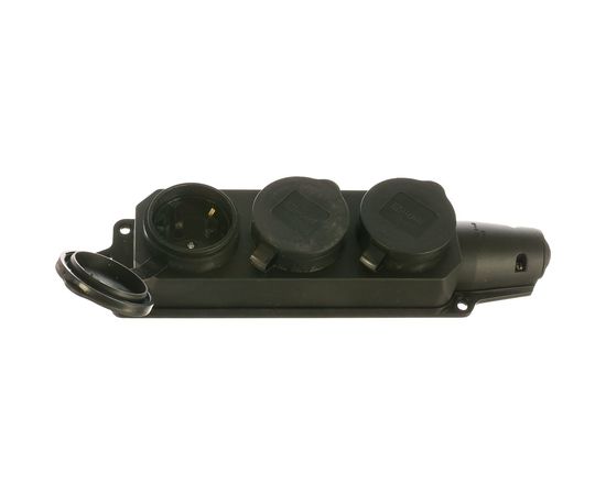 Тройная каучуковая розетка IN HOME с заземлением с заглушками 16А IP44 черная 9323 4690612010281 