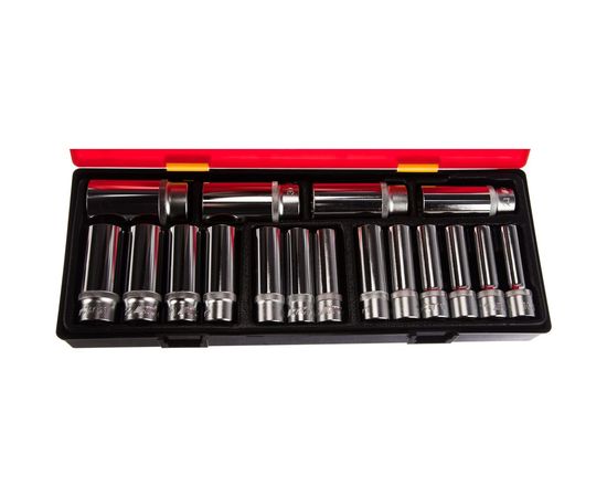 Набор глубоких двенадцатигранных торцевых головок 1/2 10-32мм в кейсе 17шт JTC-K4172:4675 