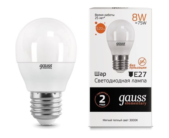 Лампа LED Globe 8W E27 3000K Gauss Elementary 53218 