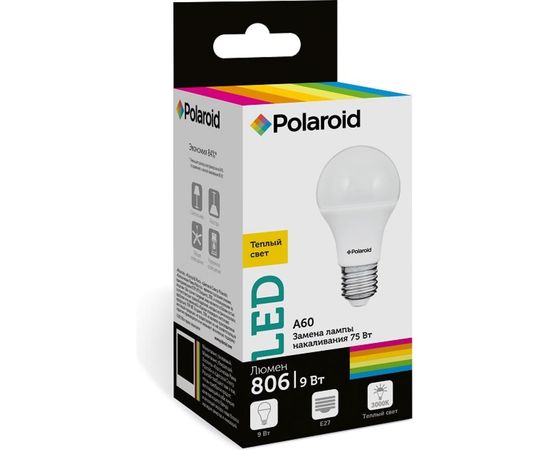 Светодиодная лампа Polaroid 220V A60 9W 3000K E27 806lm PL-A6090273 