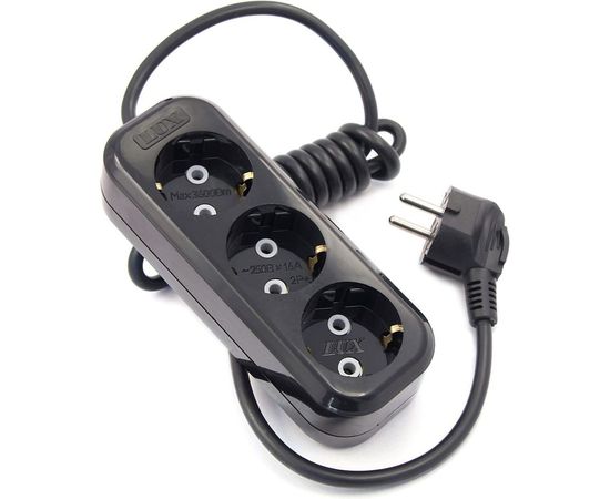 Сетевой удлинитель, черный У3-Е-02 3-местный с з/к, 250В, 16А, 2м LUX 4606400418962 