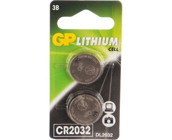 Литиевая дисковая батарейка GP Lithium CR2032 2 шт CR2032-7CR2 