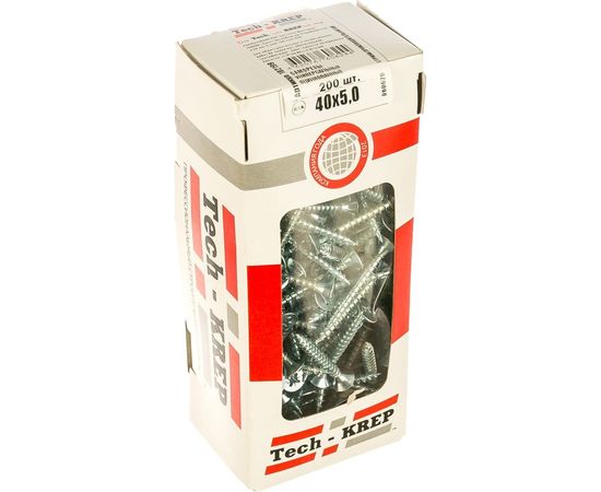 Универсальный саморез Tech-Krep 40х5,0 мм 200 шт оцинкованный, коробка с окном 102199 – изображение 2