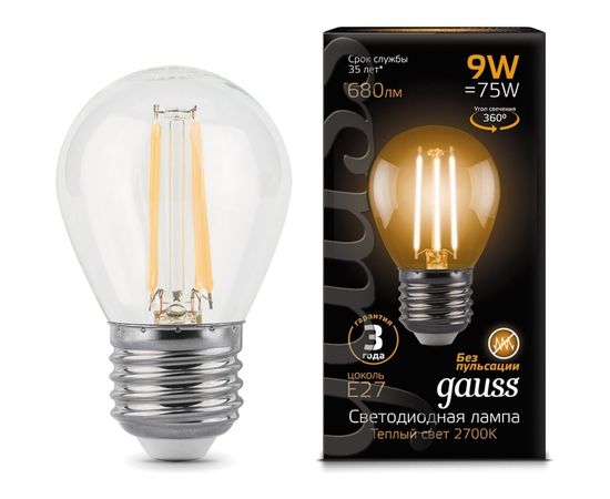 Лампа Gauss LED Filament Шар E27 9W 680lm 2700K 105802109 – изображение 2