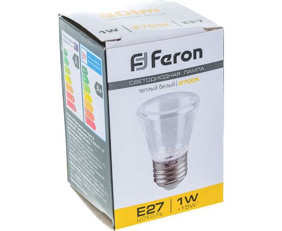 Светодиодная лампа FERON 1W 230V E27 2700K, LB-372 25909 – изображение 2