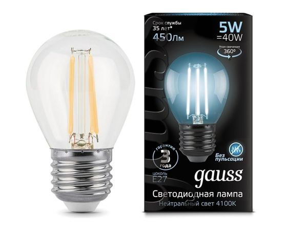Лампа LED Globe E27 5W 4100K Gauss Filament 105802205 – изображение 2